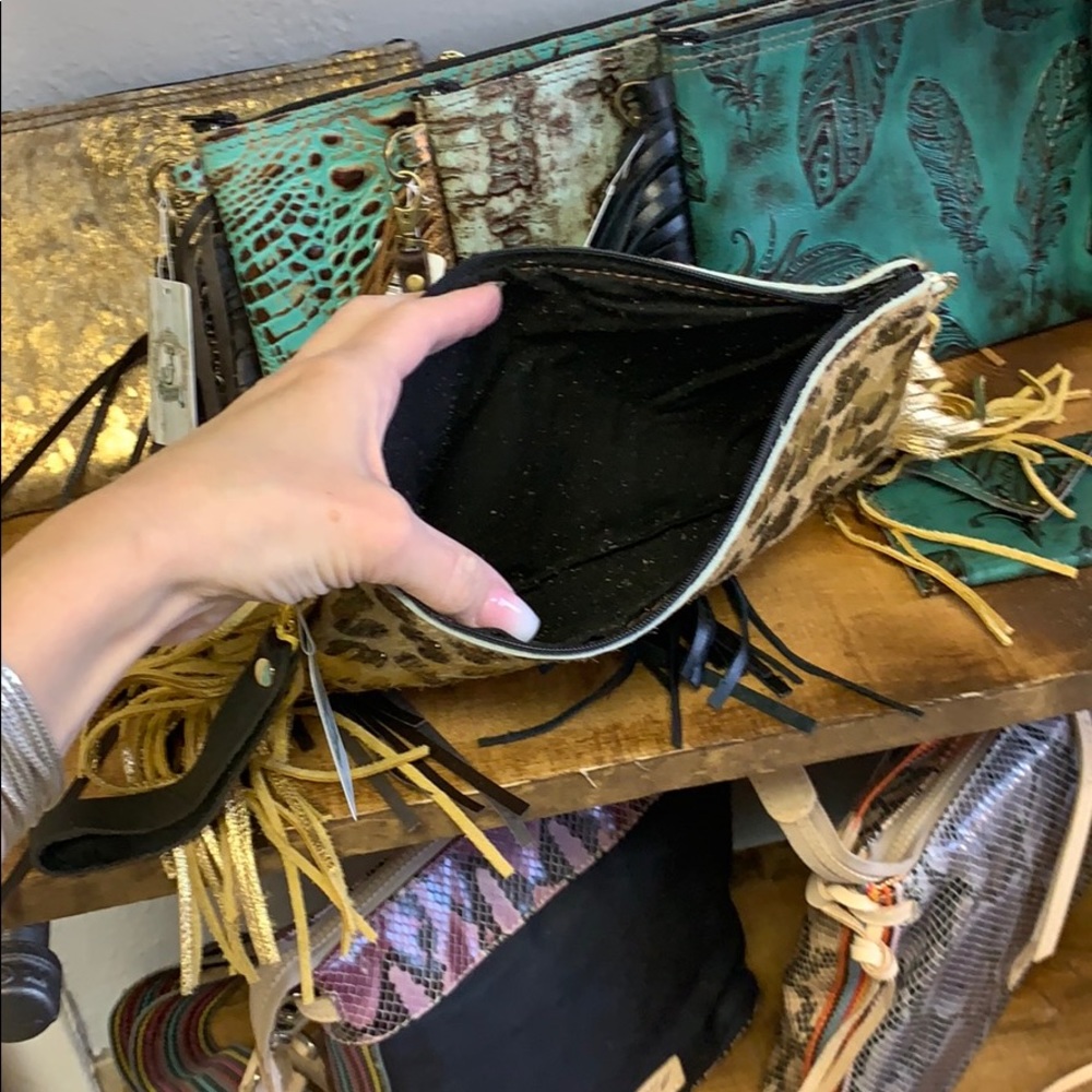 Handmade Gold Leopard Hair on Hide Leather Clutch - Picture 3 of 4